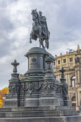 Fototapeta premium Monument to King of Saxony - equestrian statue in front of the Semper Opera. Dresden, Germany.