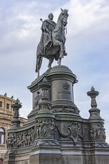 Fototapeta na wymiar Monument to King of Saxony - equestrian statue in front of the Semper Opera. Dresden, Germany.