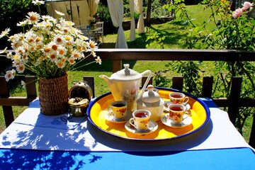 Afternoon tea served in the garden. 