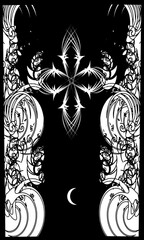 Tarot cards - back design. Mystical Cross and Moon. Reverse side