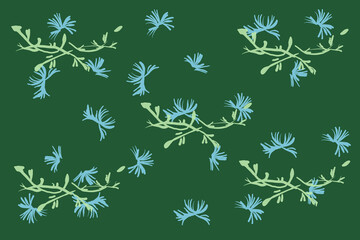 pattern from randomly scatter of bluebonnet flowers on green background