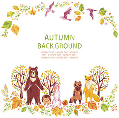 秋の紅葉や動物　フレーム