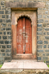 Fototapeta na wymiar View of old Door at Syamji ki Chhatri, A 17th century heritage monument. Narsinghgarh, madhya pradesh India.
