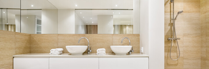 Elegant bathroom interior, panorama