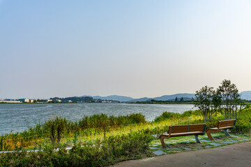 Fototapeta na wymiar View of west Nakdong river in Gimehae, South Gyeongsang province, South Korea