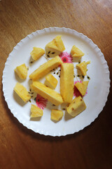 Ripe pineapple slices top view