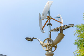 Wind turbine and solar cell energy street lamp in Gimhae, South Gyeongsang province, South Korea