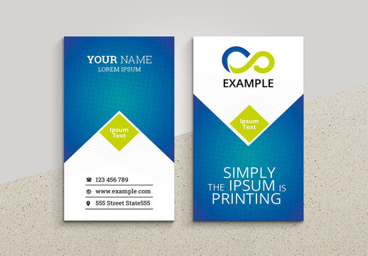 Business Card Layout with Blue and Green Accents