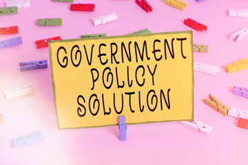 Word writing text Government Policy Solution. Business photo showcasing designed game plan created...