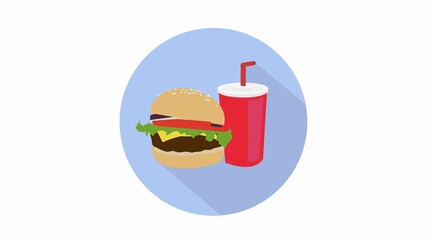 Vector Illustration. Burger Icon or Sign with a beverage