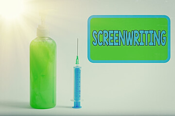 Text sign showing Screenwriting. Business photo text the art and craft of writing scripts for media...