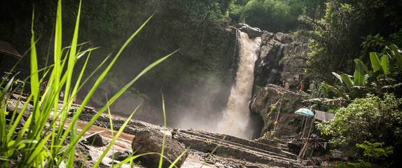 An exotic, landscape waterfall hidden in tropical jungle rain forest