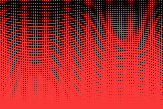 Polka dot pop art halftone pattern. Red dots on black background
