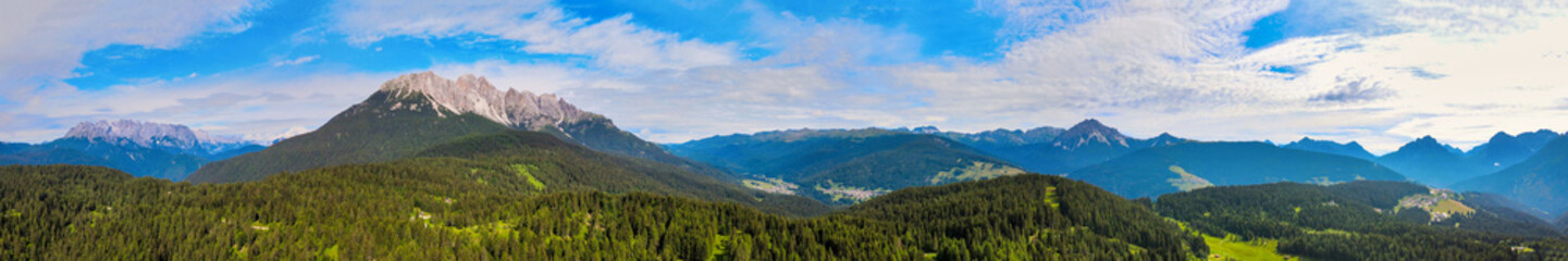 Alpin landscape with beautiful mountains in summertime, view from drone