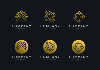 Teamwork logo template with golden style color for the company 