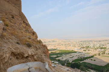 View of city of Jericho from the mountains of temptation. Ancient and hot city at the foot of the...