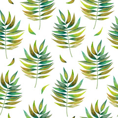 Seamless pattern with leaves, watercolor 