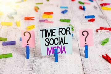 Text sign showing Time For Social Media. Business photo showcasing explore webs and apps Meet Share...