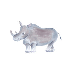 Watercolor marker cute realistic illustration of rhino.