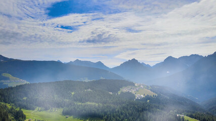 Alpin landscape with beautiful mountains in summertime, view from drone