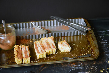 Milk tart with cacao powder