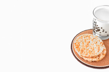 cornbread and a glass of milk. isolate on a white background. healthy food