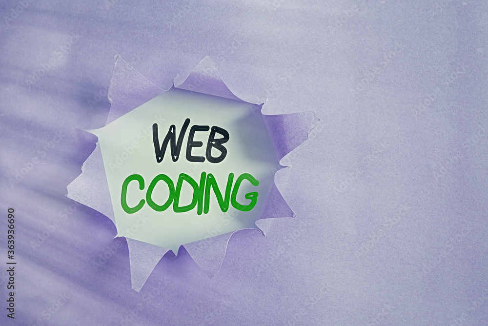 Poster writing note showing web coding. business concept for a system of symbols and rules used to represen