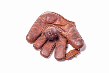 Vintage baseball glove and ball