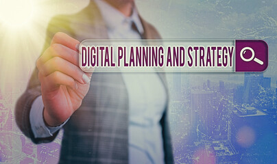 Conceptual hand writing showing Digital Planning And Strategy. Concept meaning business analysis in...