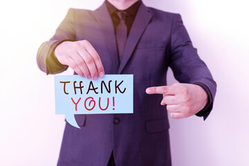Handwriting text Thank You. Conceptual photo polite expression to acknowledge a gift, service or...