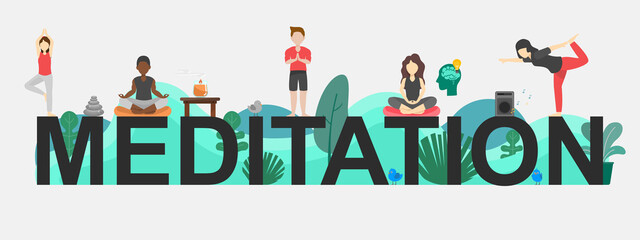 The vector banner of Meditation topic. Creative flat design for web banner, business presentation, online article.