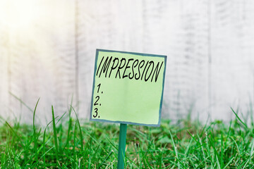Conceptual hand writing showing Impression. Concept meaning an idea and feeling or opinion about...