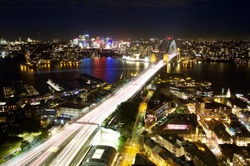Fototapeta na wymiar traffic at night on Harbour bridge, Sydney, Australia 