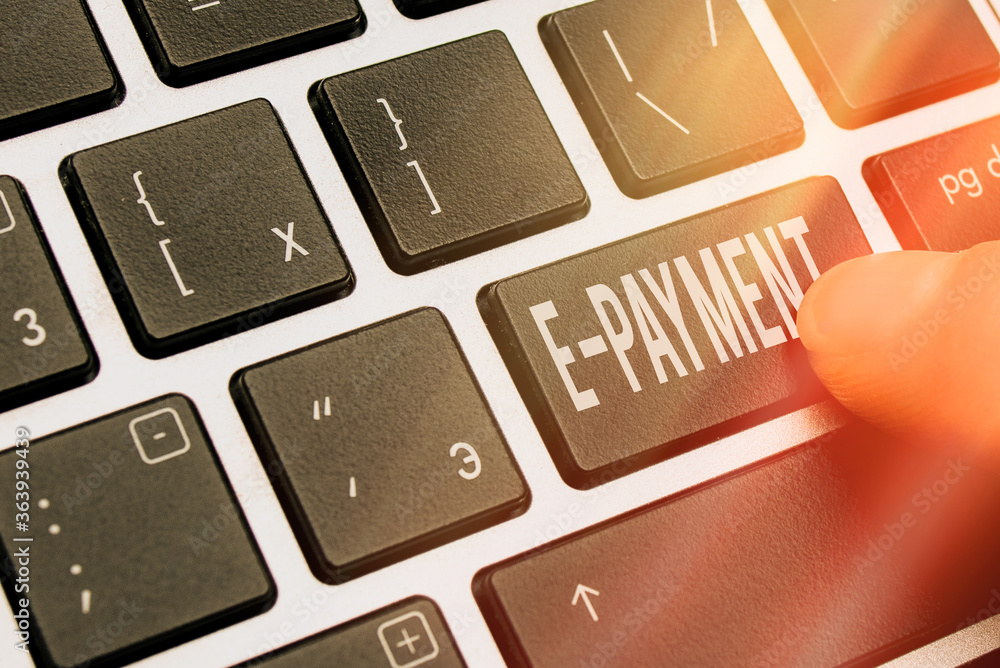 Aufkleber handwriting text writing e payment. conceptual photo simply defined as online payment of the goods o