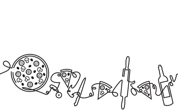 Pizza Horizontal Pattern. Minimal style. Can be yused like Poster, Banner, Flyer, Placard, or in other design decoration. Vector illustration.