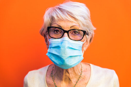 Senior woman with protection mask during covid-19 pandemic