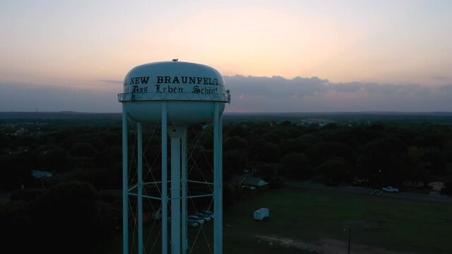 4k Texas State Aerial View Rural New Braunfels Sunset Tower