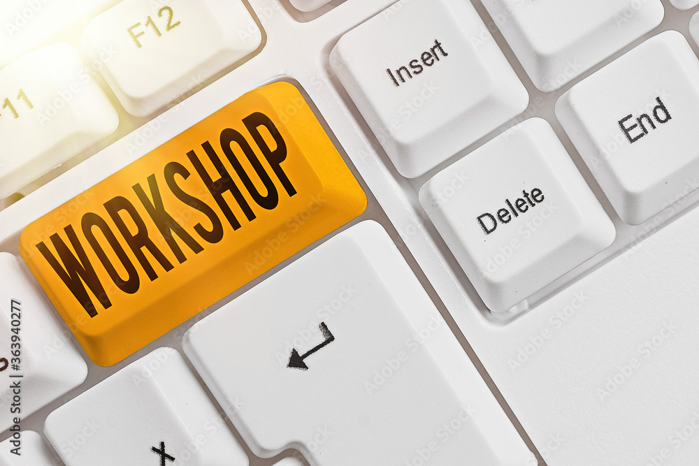 Poster writing note showing workshop. business concept for space or a building where the goods are produced