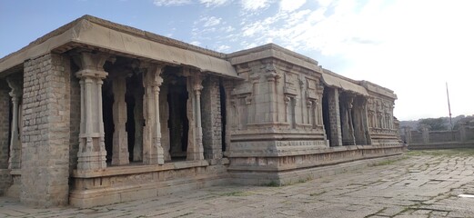 temple ruins and sculptures,pillars of ancient temples in hampi  