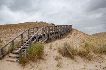 The wooden stairs on the 26 m high panorama dune, Petten aan Zee.