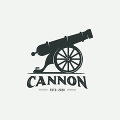 Cannon and wheel icon vector isolated on white background. Cannonball military logo concept 