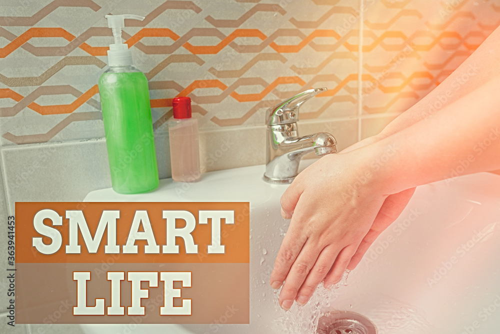 Poster handwriting text smart life. conceptual photo technology that works to make living enjoyable and com