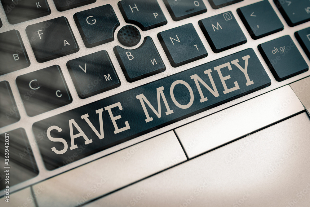 Poster writing note showing save money. business concept for to budget or put money aside for the future or