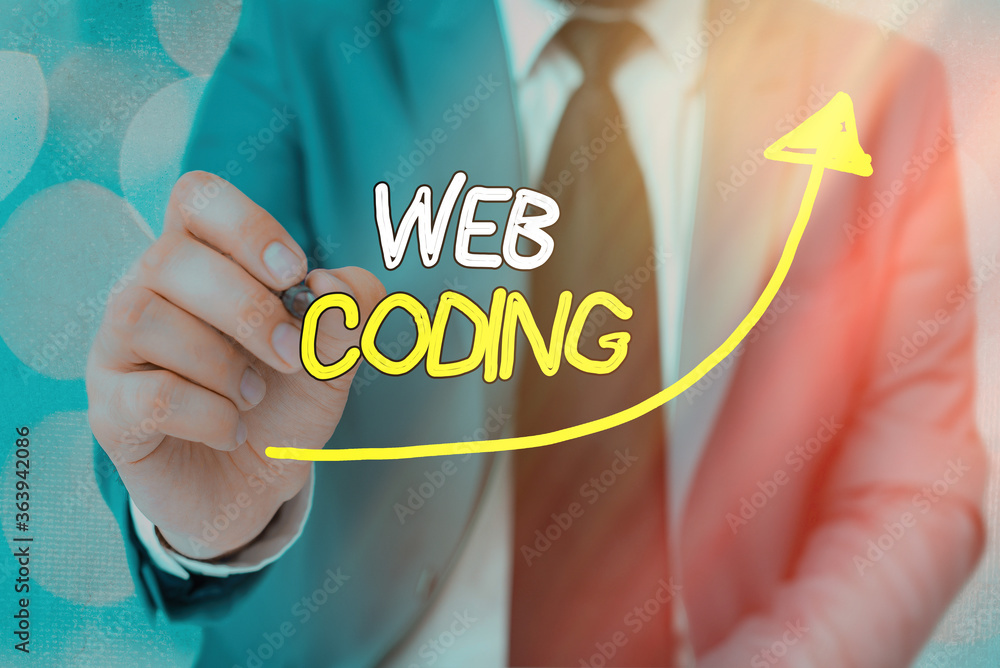 Poster text sign showing web coding. business photo showcasing a system of symbols and rules used to repres