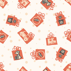 X-Ray Gift Party orange seamless pattern. Texture for birthday - fabric, wrapping, textile, wallpaper, apparel. 
