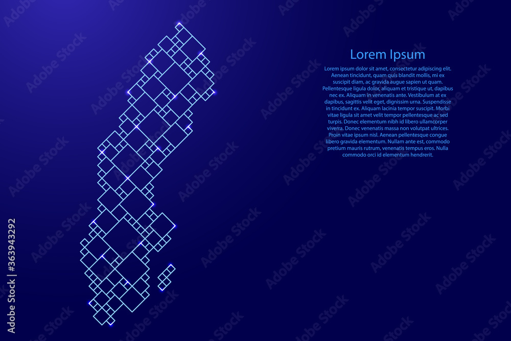 Aufkleber sweden map from blue pattern from a grid of squares of different sizes and glowing space stars. vect