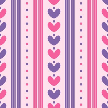 Simple Cute Love Dot Line Vertical Decorative Seamless Pattern Background Wallpaper. Combination colors of pink, and purple. Pattern for Textile, fabric, paper, print, interior, decor, etc.
