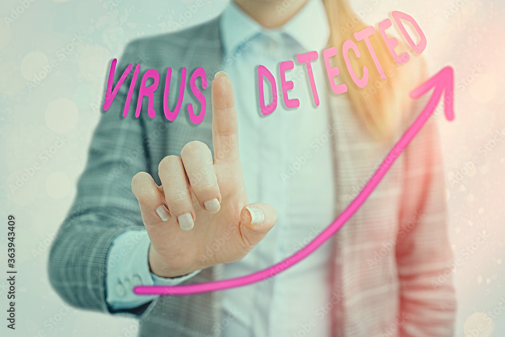 Poster word writing text virus detected. business photo showcasing a computer program used to prevent and r