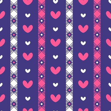 Simple Cute Love Dot Rhombus Line Vertical Decorative Seamless Pattern Background Wallpaper. Combination colors of blue, pink, and white. Pattern for Textile, fabric, paper, print, interior, decor