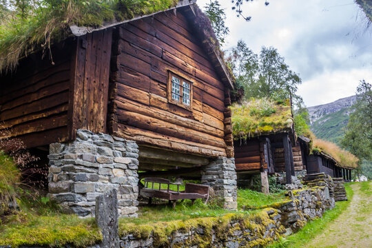 wooden huts at Stalheim village in Norway